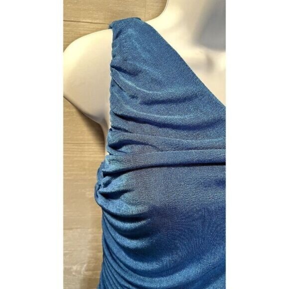 Women's Blue Velvet Halter Neck Ruched‎ Bodycon Midi Dress - Picture 4 of 5